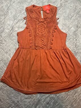Chelsea & Violet Crochet Lace Mock Neck Babydoll Tank Top Dusty Rose Mauve XS